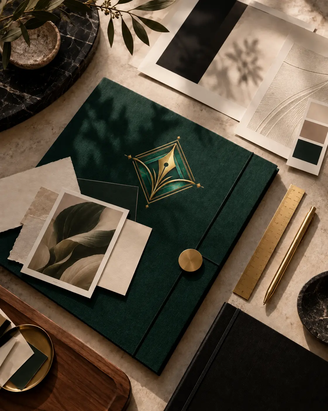 Luxury deep jade journal branded with the approved Jade and Ink emblem