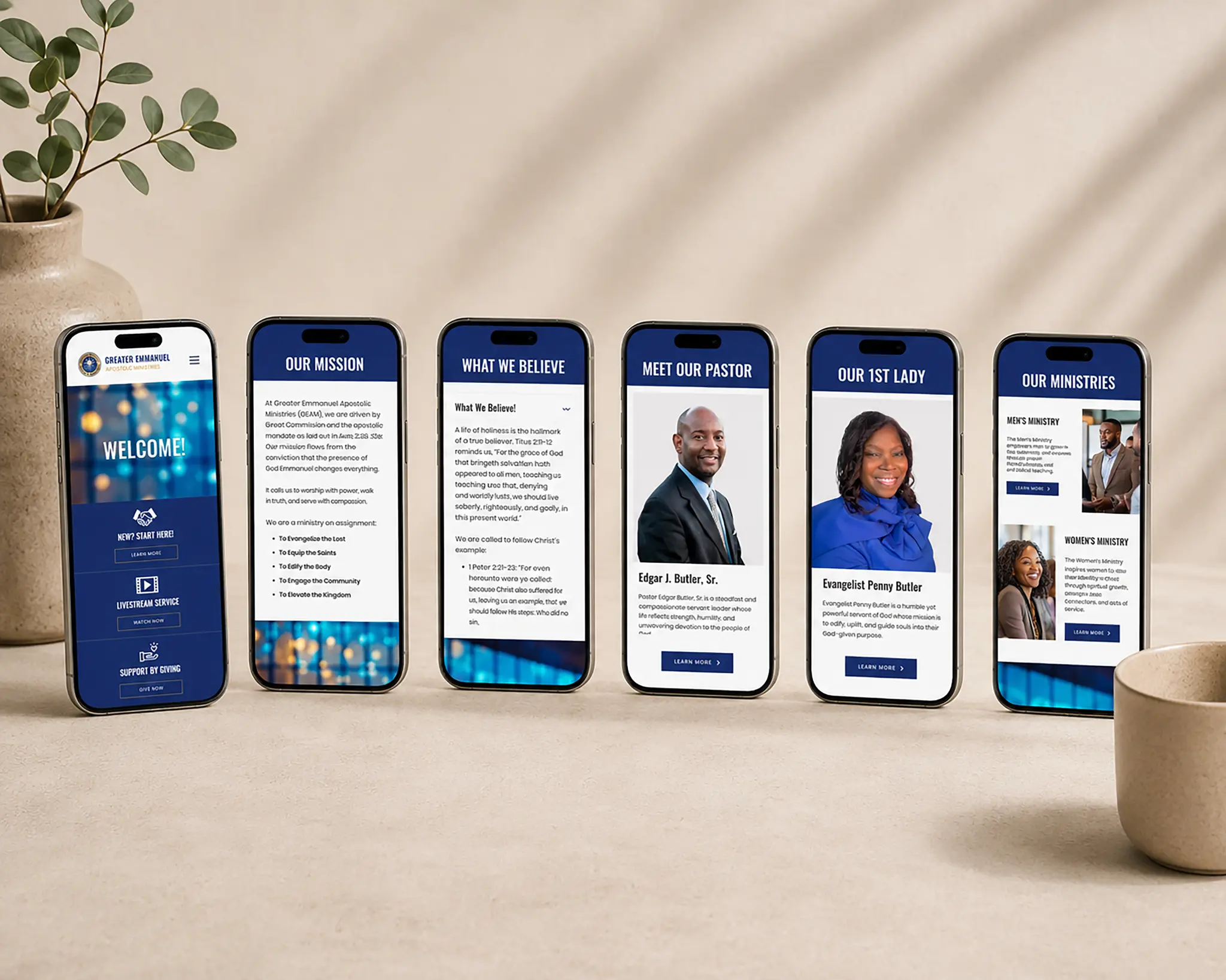 Greater Emmanuel Apostolic Ministries website across mobile screens